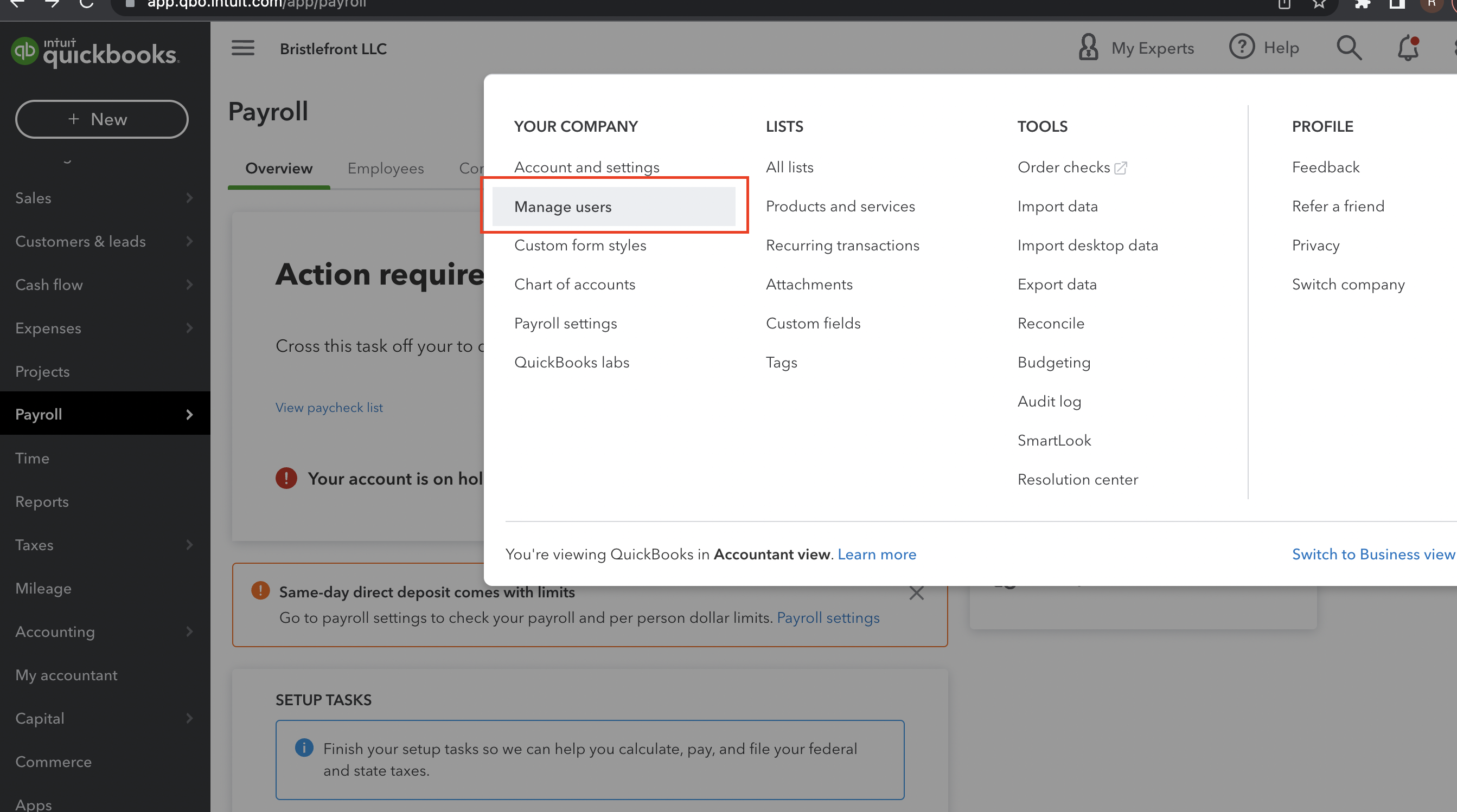Quickbooks online administrator access