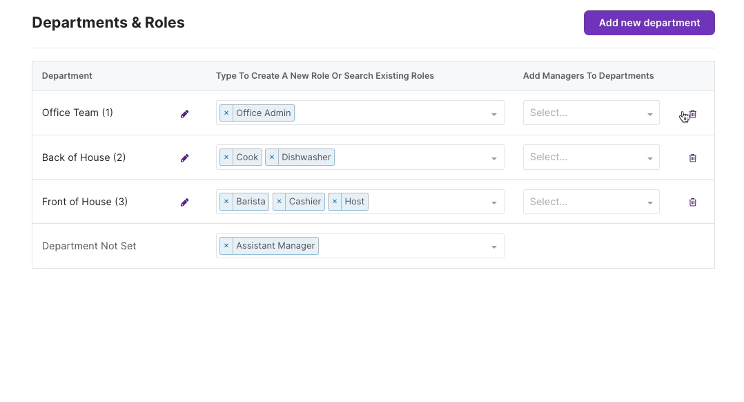 Department and Roles In Homebase