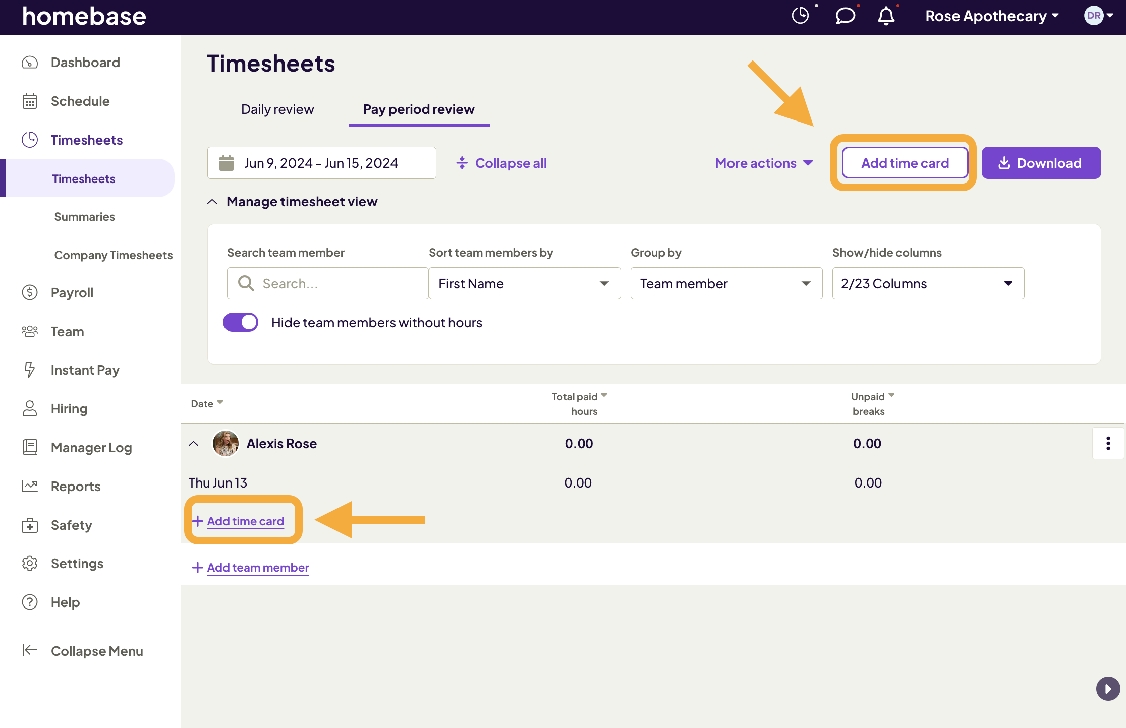 Adding & Editing Time Cards