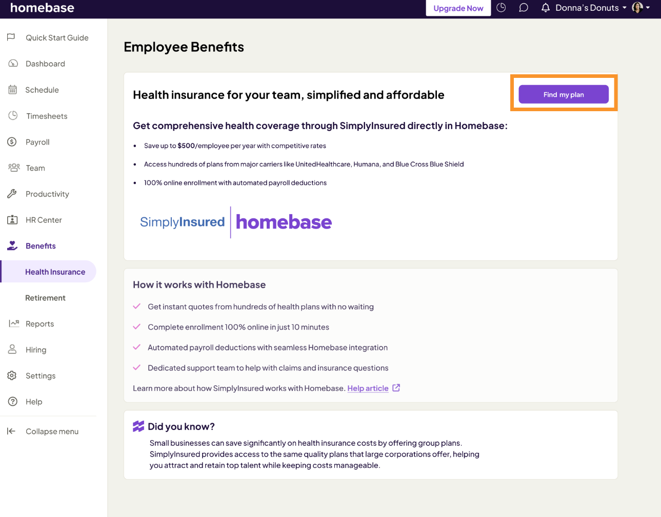 Insurance through Homebase with SimplyInsured