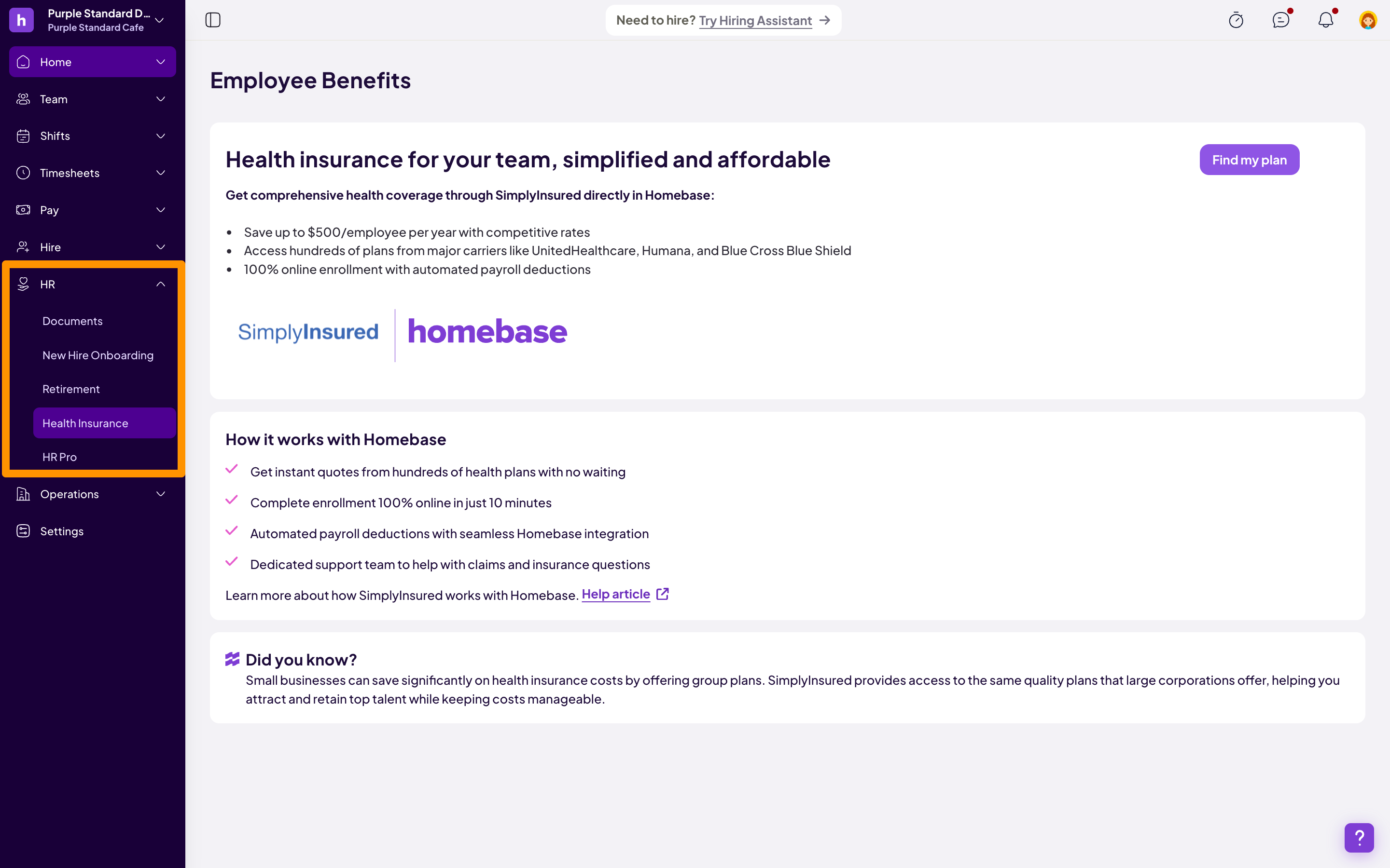 Insurance through Homebase with SimplyInsured